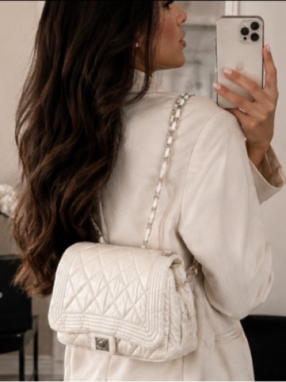 Chanel Ivory Quilted Backpack – Silver CC Hardware – Vintage Designer Bag